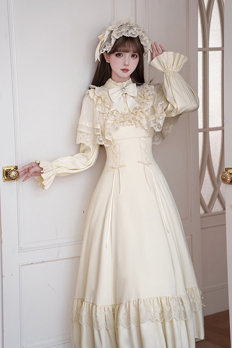 Letters Poems Day Night Stand Collar Long Sleeves Ruffle Bowknot Lace-Up Gothic Lolita Dress