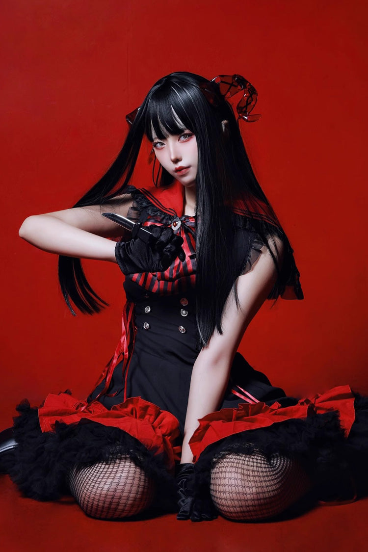 Jirai Kei Dress with Doll Collar and Ruffle Bow - Magical Girl, 2 Hues
