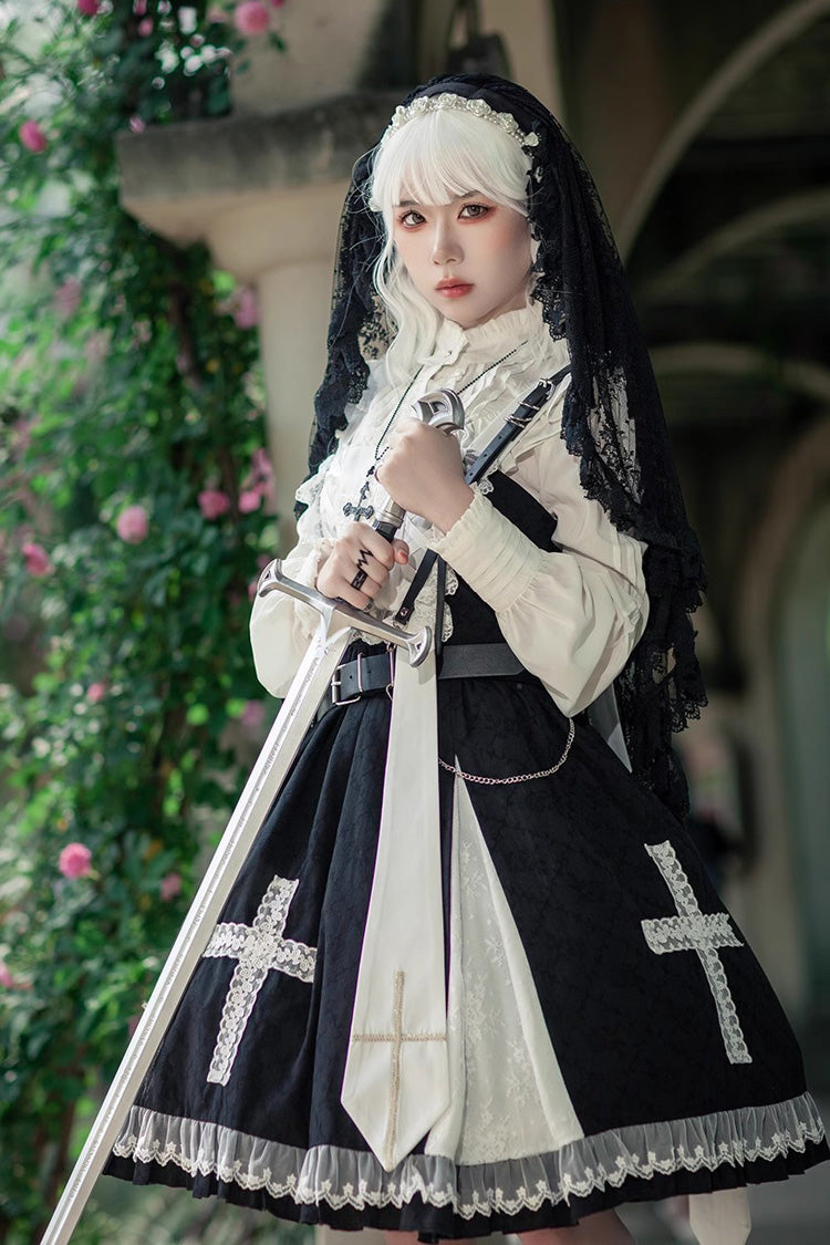 Cross Print Ruffle Sleeveless Gothic Lolita Dress