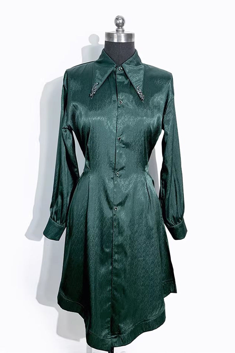 Snake-Detail Lapel Collar Long-Sleeve Slim Velvet Gothic Ouji Lolita Blouse, 3 Colors