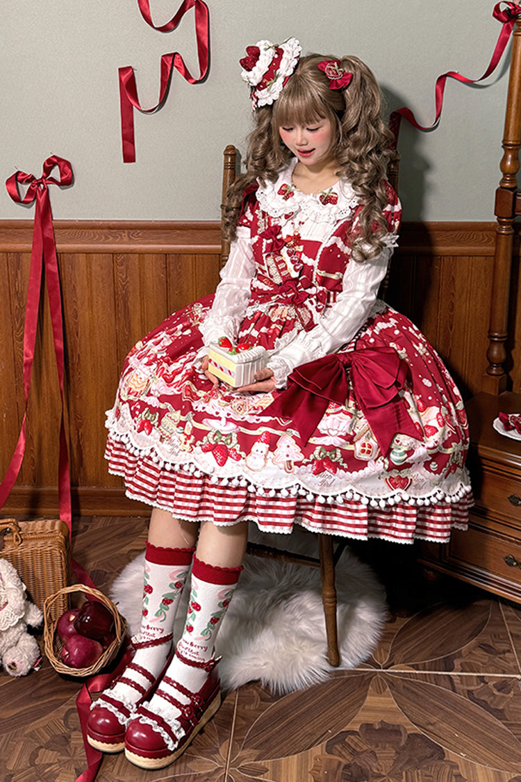 Mint Strawberry Dessert Printed Sweet Lolita Dress - Doll Collar Short Sleeved