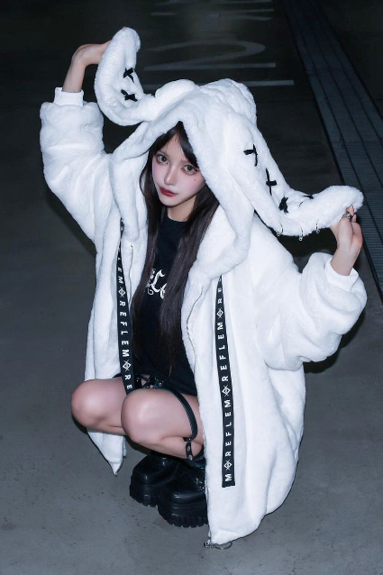 White Rabbit Ears Hooded Punk Jirai Kei Coat
