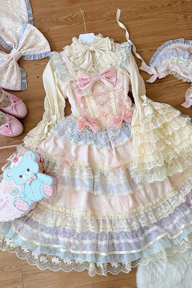 Sweet Lace JSK Dress with Ruffle Bow in Pink