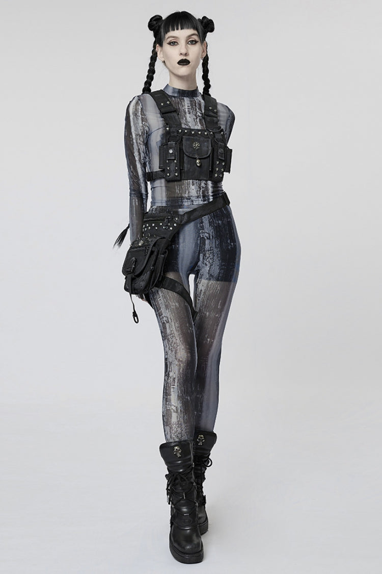 Form-Fitting Mesh Tie-Dye Steampunk Leggings for Women
