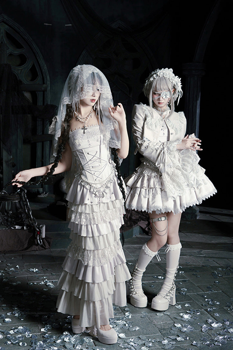 Bionic Doll Square Collar Gothic Lolita Corset Set with Fishtail Skirt, Multi-Layer Ruffles