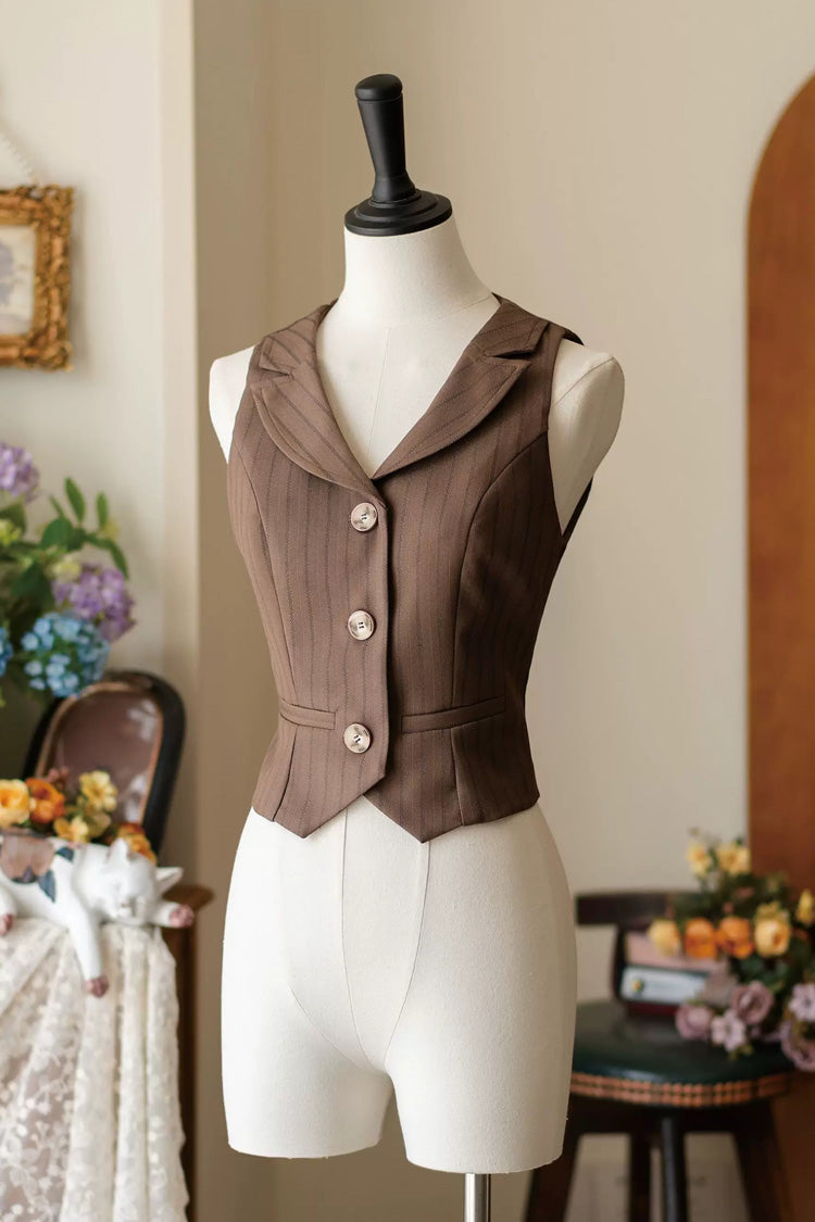 V Collar Print Classic Vintage College Ouji Vest