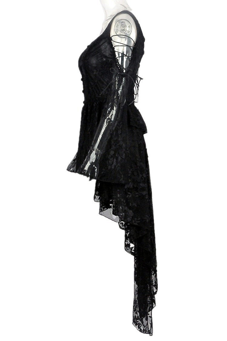 Square Collar Long Sleeves Overlay Embroidered Lace Gothic Dress