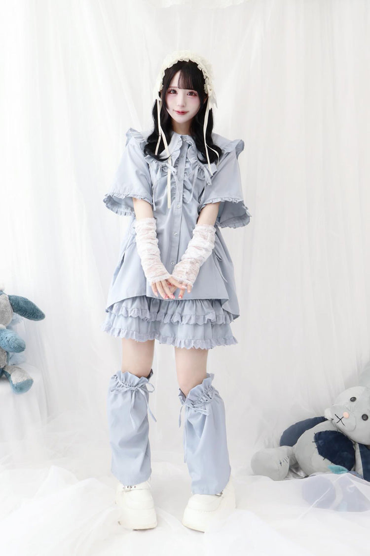 Japanese Blouse with Doll Collar, Long Sleeves, Ruffles, and Bow, 3 Colors