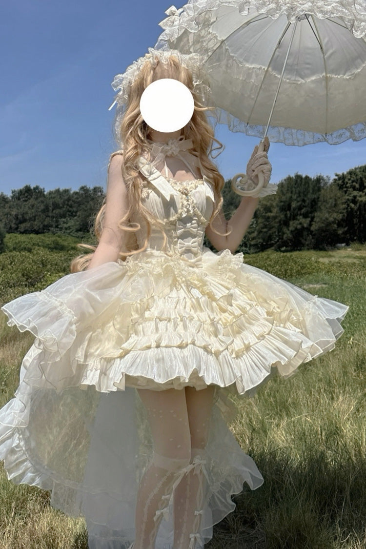 Princess Apricot Sleeveless Layered Ruffle Bow Sweet Lolita JSK Dress Set