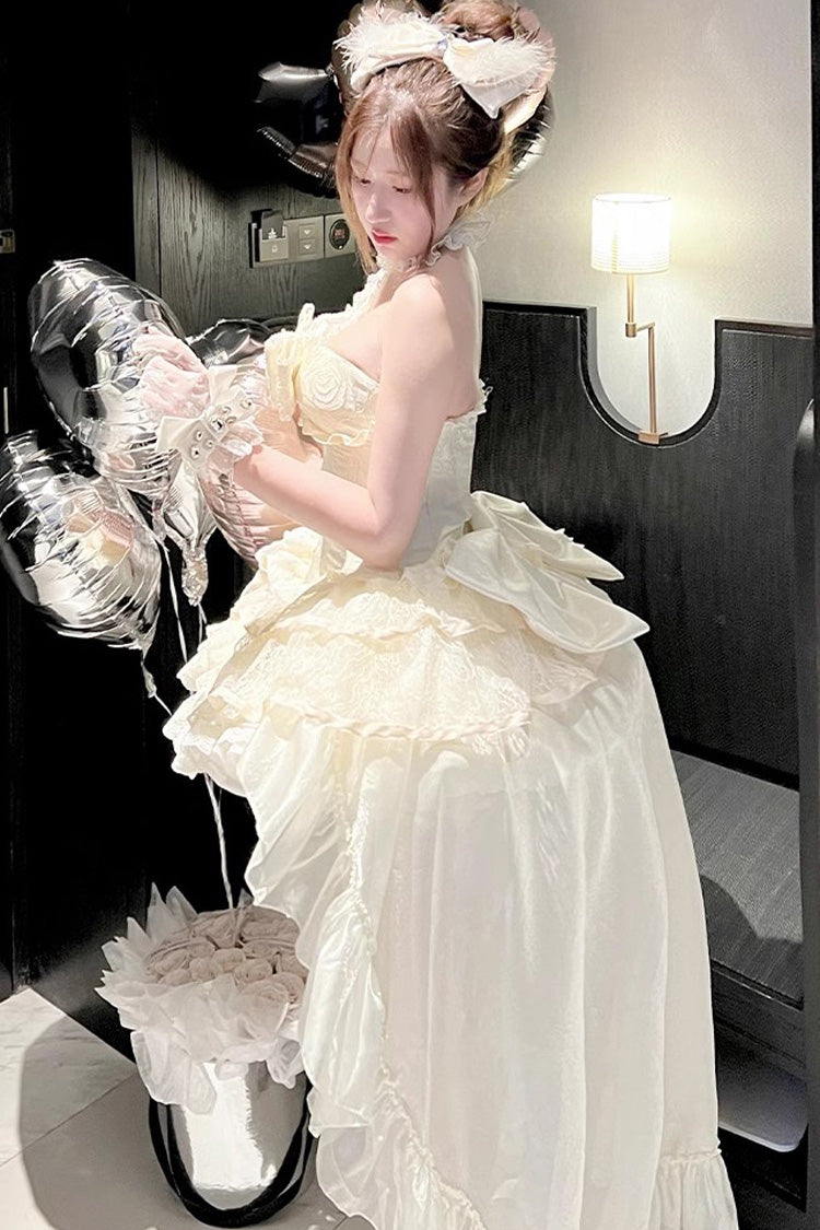 Ivory Halter Ruffled Bow Lace Princess Lolita Gown