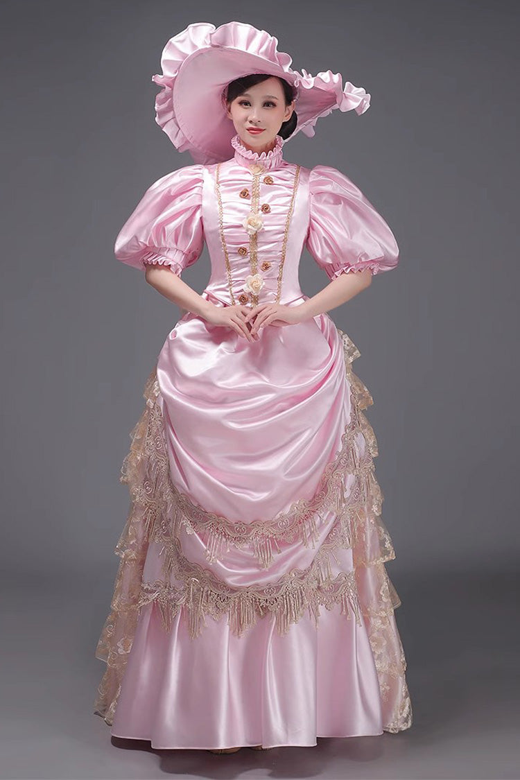 Victorian Princess Gown with Layered Ruffles, European Elegance