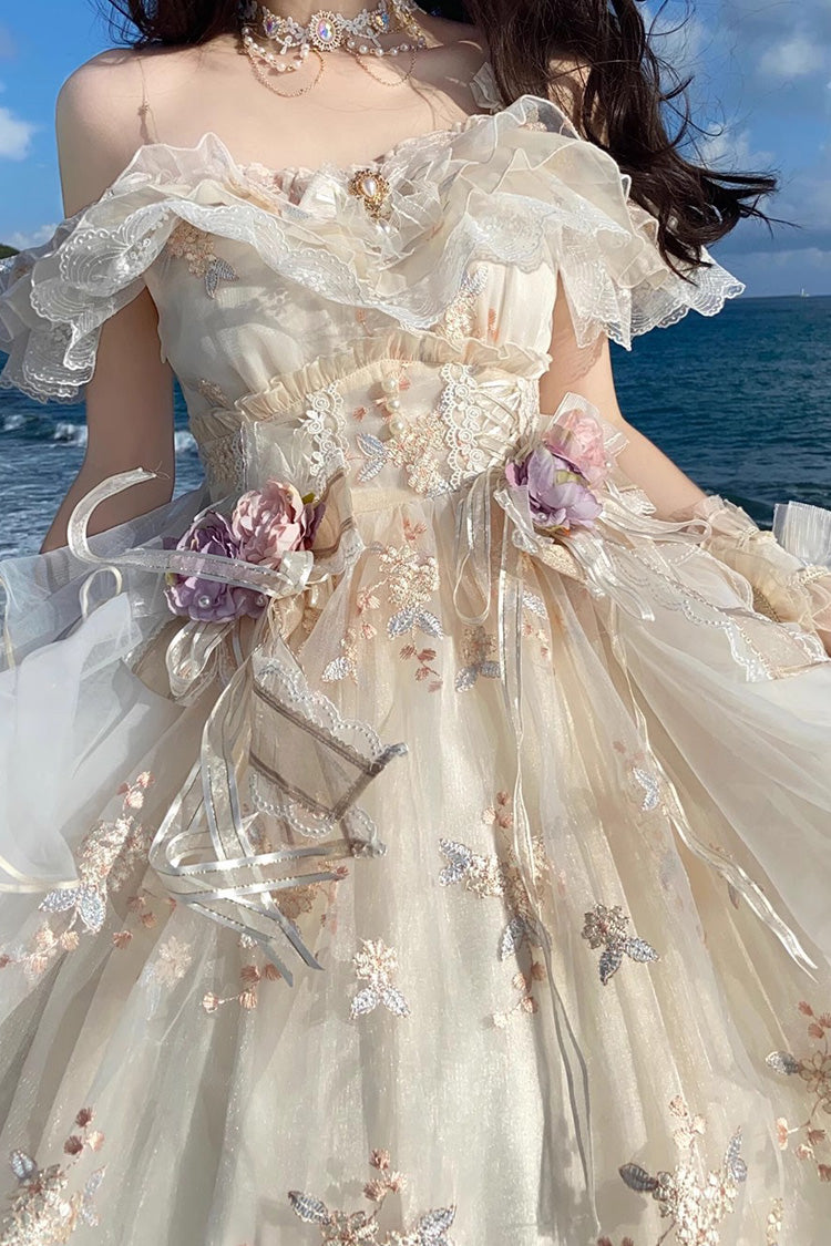 Cream Flora Multi-Layer Hanayome Embroidery Bow Frilled Sweet Lolita JSK Dress