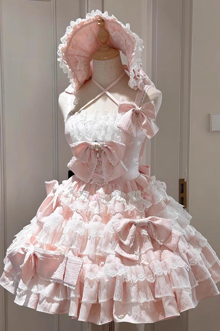 Pink Sweet Princess Lolita JSK Dress with Multi-Layered Ruffle and Bowknot