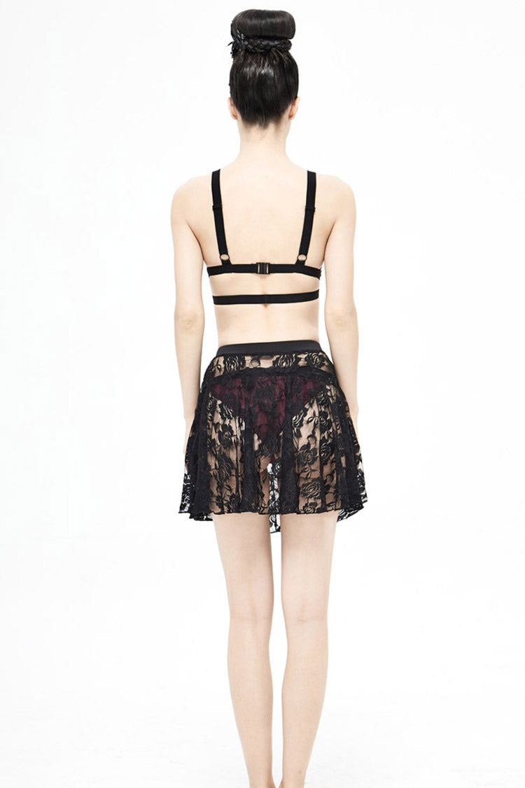 Gothic Rose Mesh Black Lace A-Line Swimsuit Skirt Beachwear