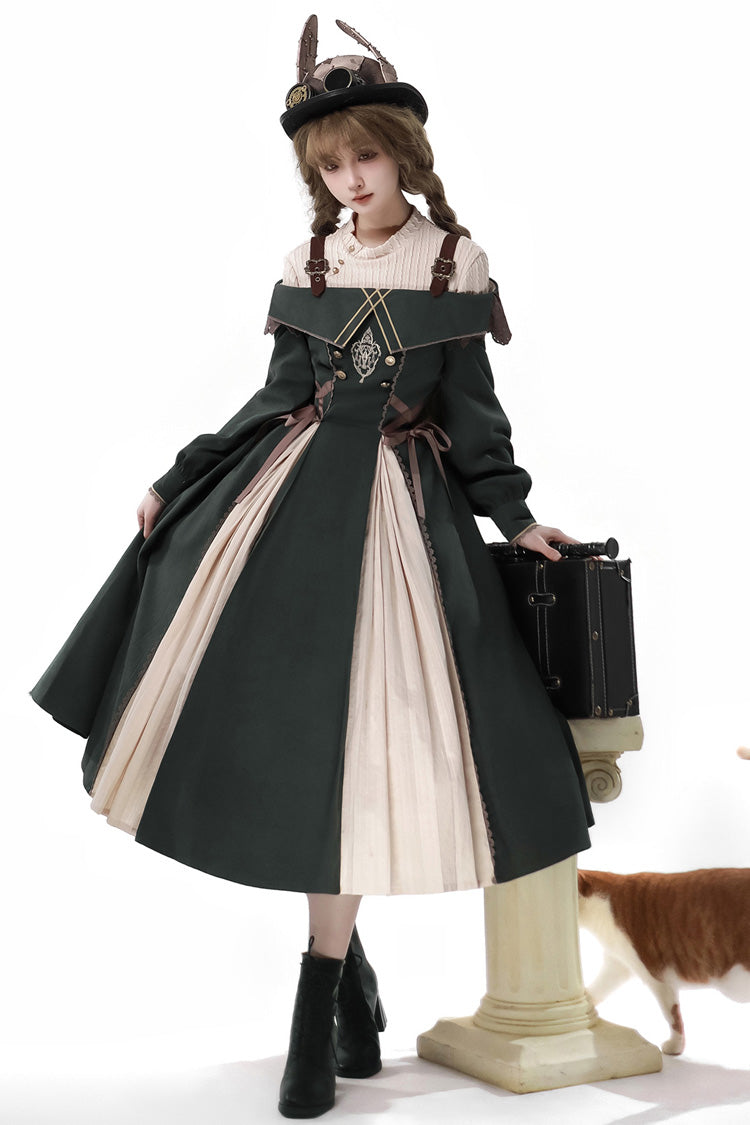 Emerald Long-Sleeve Ruffled Embroidered Bowknot Gothic Princess Lolita Dress