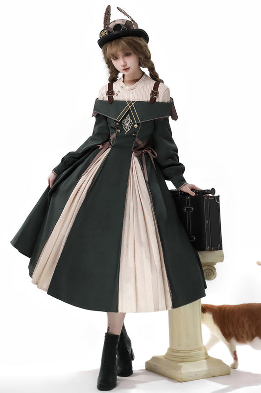 Emerald Long-Sleeve Ruffled Embroidered Bowknot Gothic Princess Lolita Dress