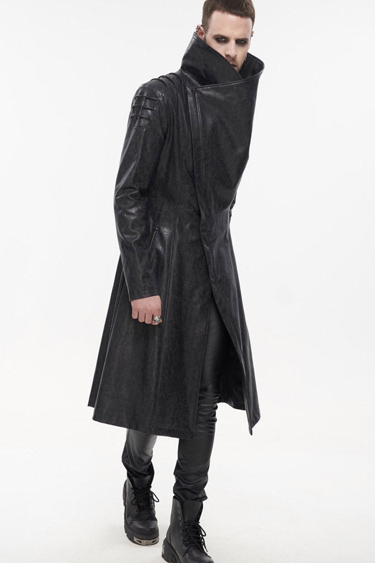 Slim Men's Long Coat with Oversized Collar, Thick Rope, Punk Style