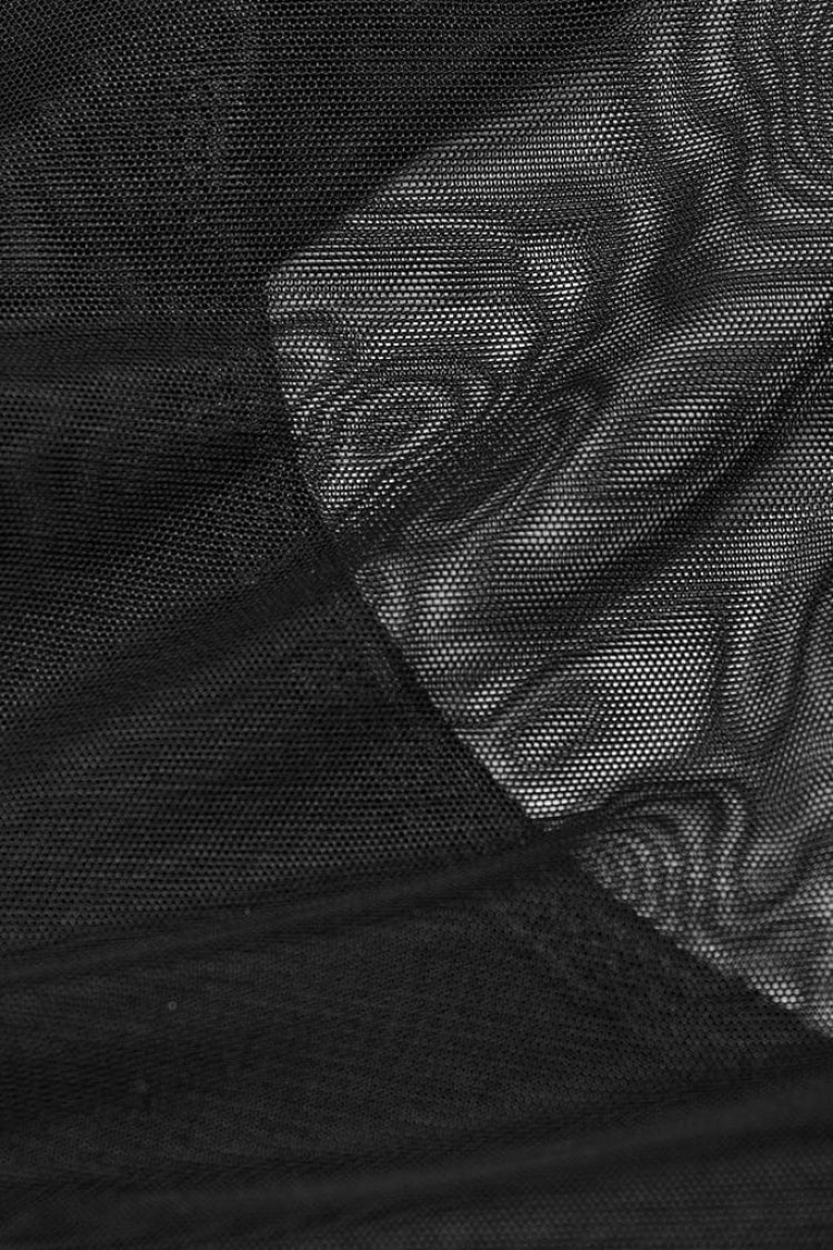 Pitch-Black Sheer Vest with Leather Stitch Details