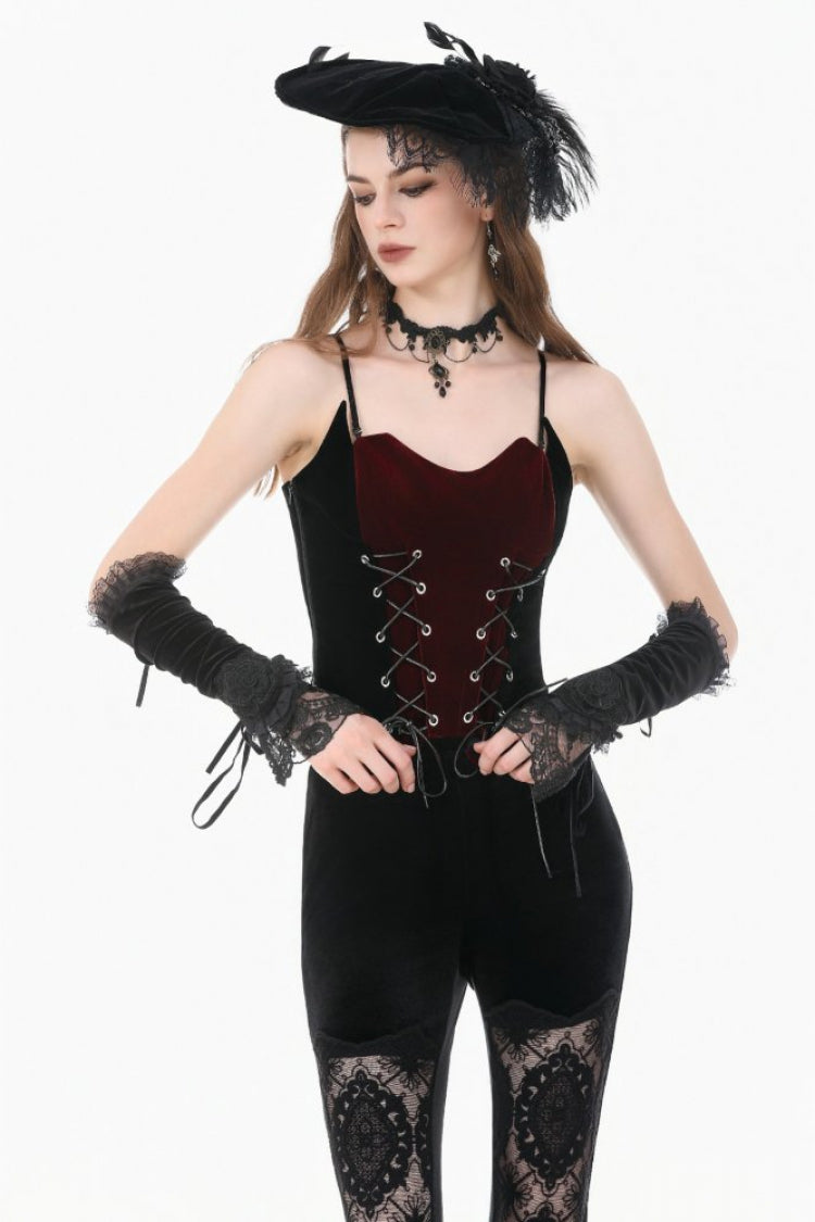Crimson & Noir Contrast Double-Row Eyelet Vintage Bustier