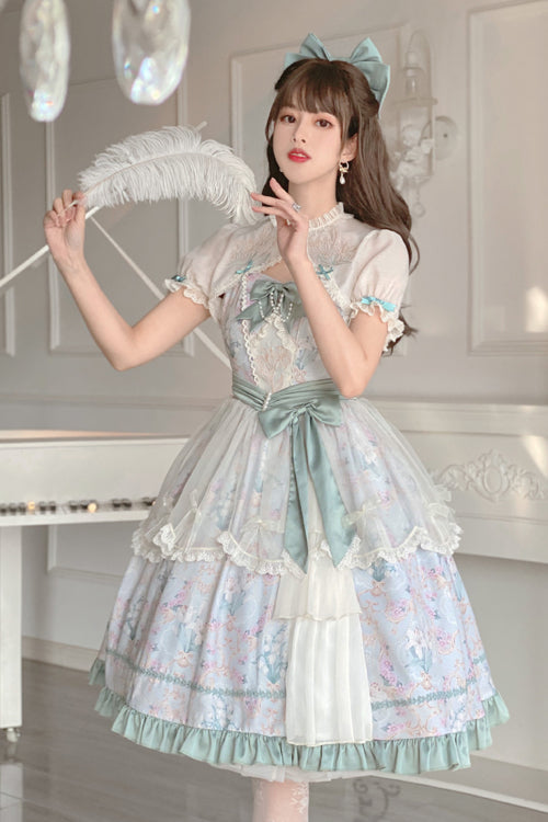Emerald Floral Wallpaper Print High-Waist Fresh Sweet Jumper