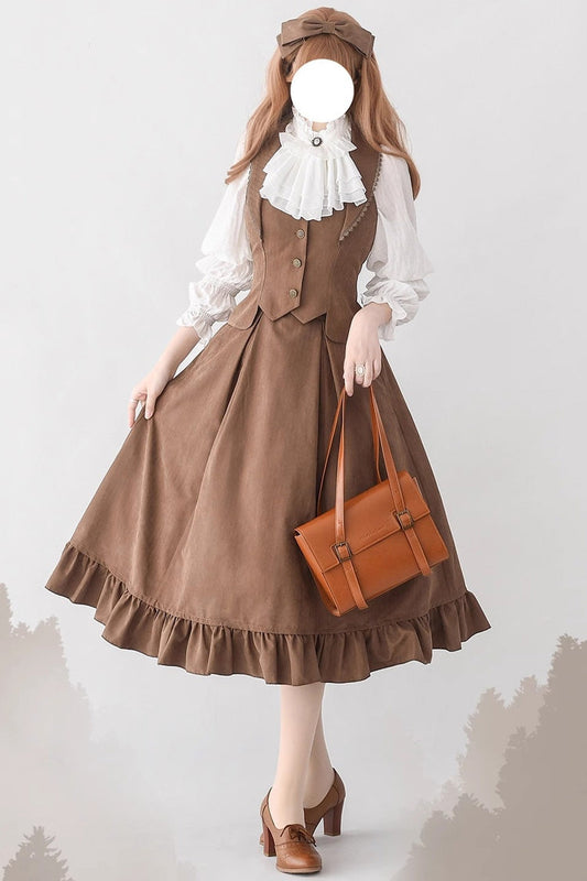 Vintage Elegant Lolita Skirt with Ruffle Fishbone Detail, Four Colors