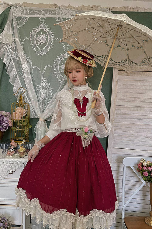 Wine Tulip Multi-Layer Ruffled Classic Lolita Skirt Dress - Altfashion Shop