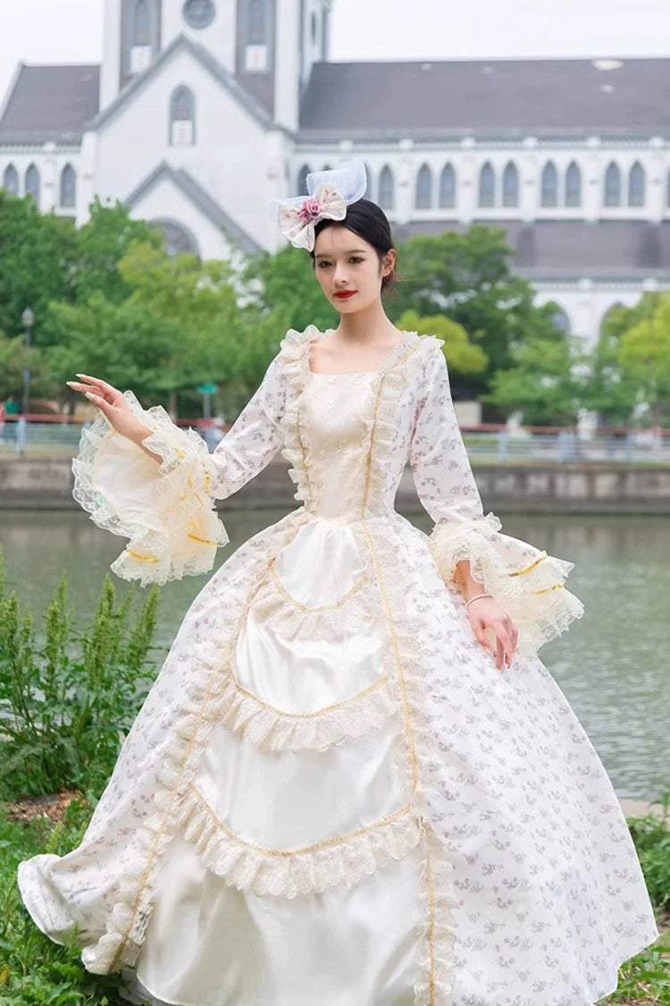 Champagne Medieval Court Cardigan Print Vintage Princess Lolita Victorian Dress