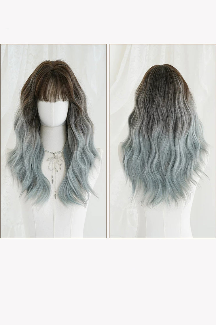 Cocoa to Mint Blue Ombre Fluffy Curly Sweet Lolita Full Wig