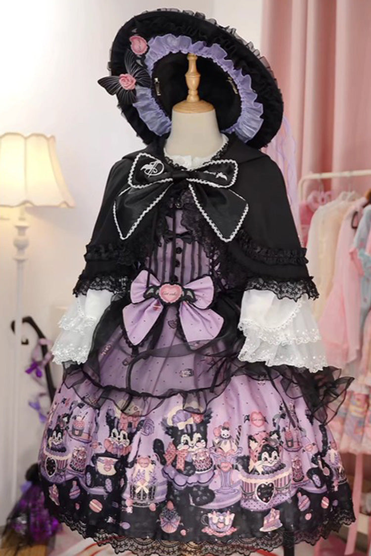 Devil Cat Violet Ruffle Bowknot Lace Gothic JSK Dress Plus Size - Devil Cat