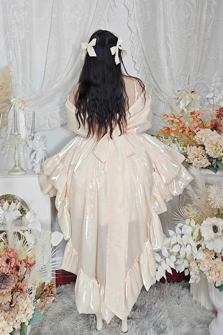 Beige Layered Ruffle Bow Dress