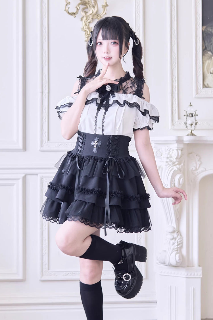 Hollow Bowknot Off-Shoulder Blouse - Jirai Kei Style