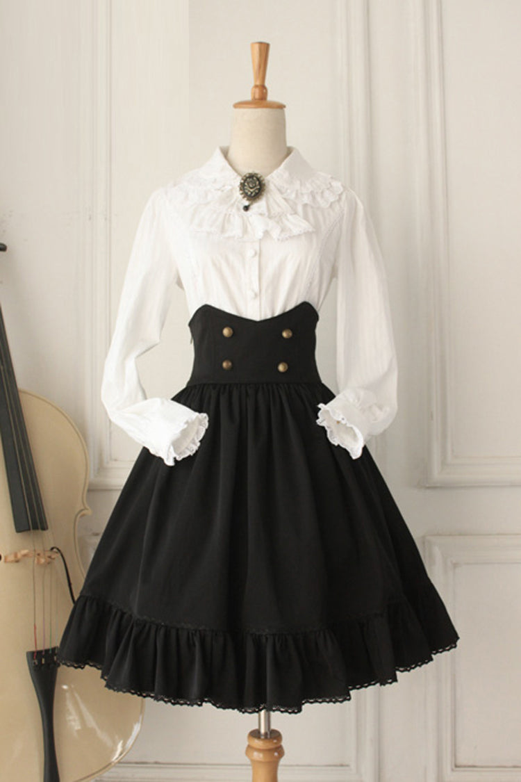 Black Vintage High-Waisted Fishbone Gothic College Skirt Dress