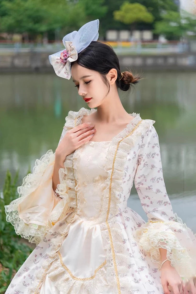 Champagne Medieval Court Cardigan Print Vintage Princess Lolita Victorian Dress