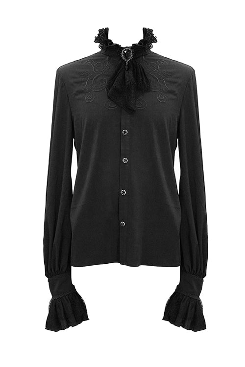 Men's Gothic Blouse with Embroidered Long Sleeves Chiffon