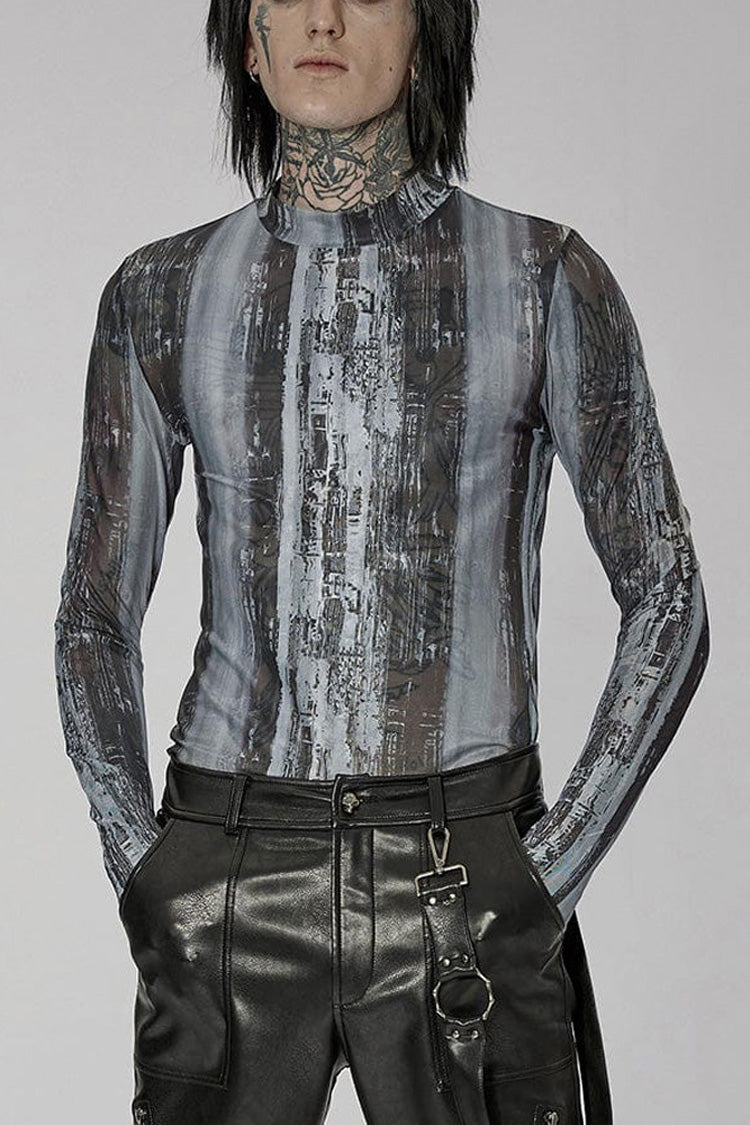 Tech-print High Collar Fitted Long Sleeve Shirt - Punk