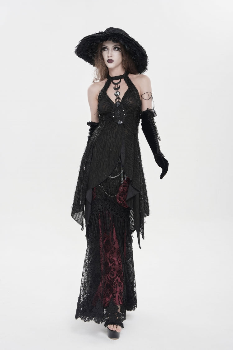Modern Black Cut-Out Slim Sleeveless Halter Gothic Tank Top