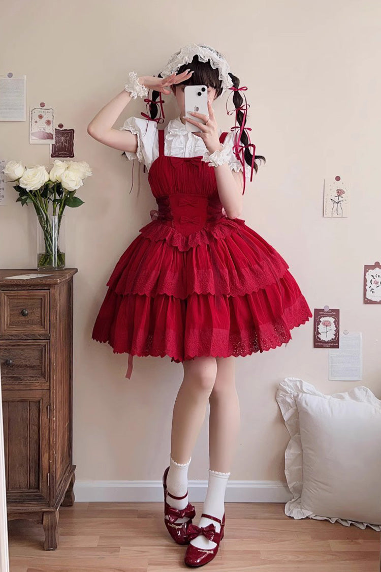 Ribbon Hollow Gothic Lolita Layered JSK Gown - 2 Tones
