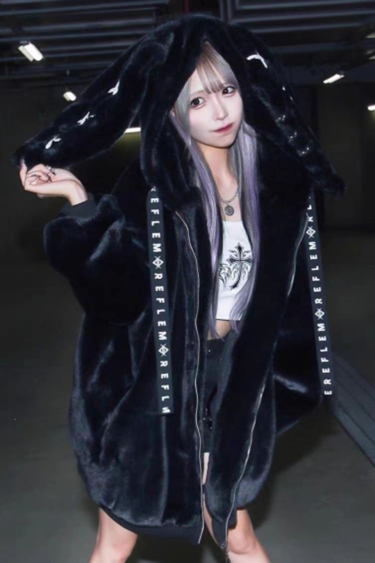 Black Rabbit Ears Hooded Punk Coat