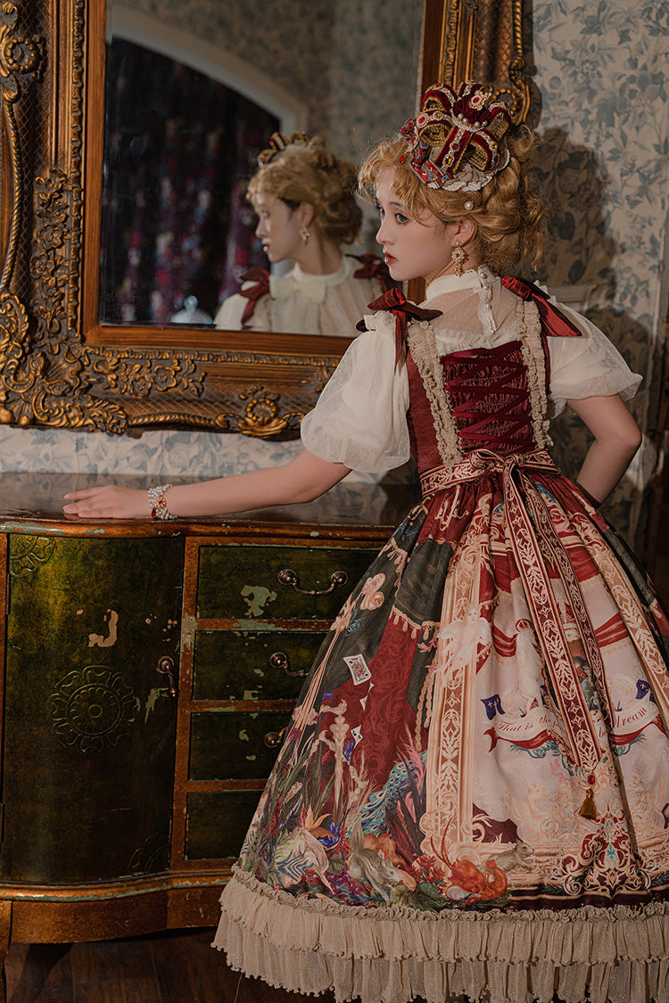 Red Kaleidoscope of Dreams Sleeveless Double-Layer Print Embroidery Bow Classic Vintage Gorgeous Jumper