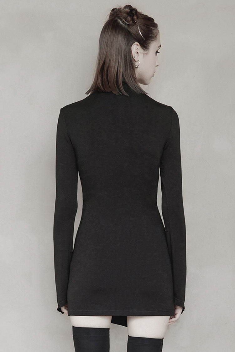Cashmere Knit Cross Fold Tie High Collar Pleated Punk Dress
