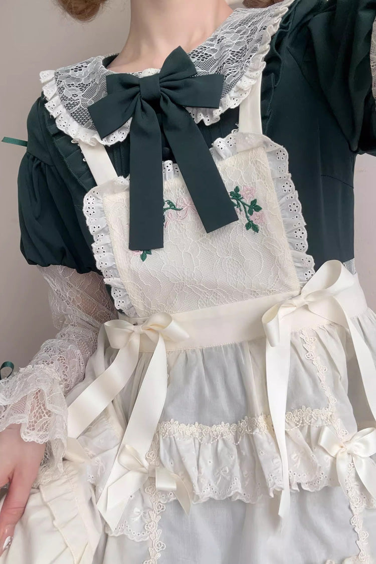 Lapel Collar Long Sleeve Embroidery Bow Lace Sweet Lolita Dress - Green