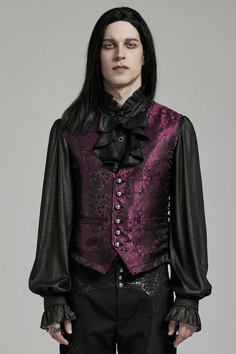 Crimson & Noir Jacquard Lace-Up Fitted Waistcoat for Men