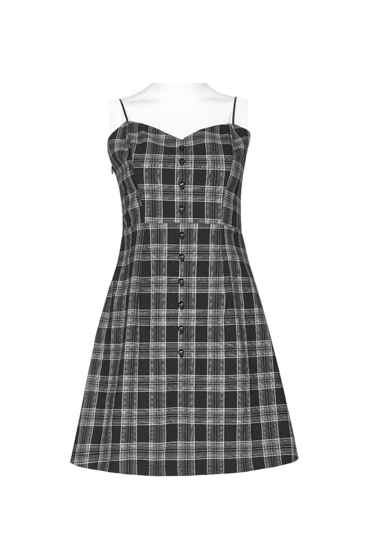 Plaid Skull Studded Belt Punk Suspender Dress - Black/White