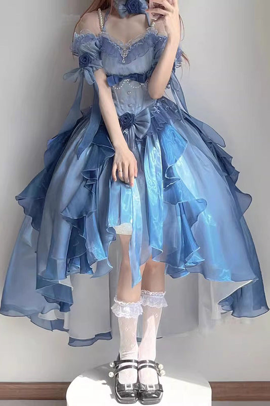 Azure Elegant Princess Sweet Hanayome Dress with Bows