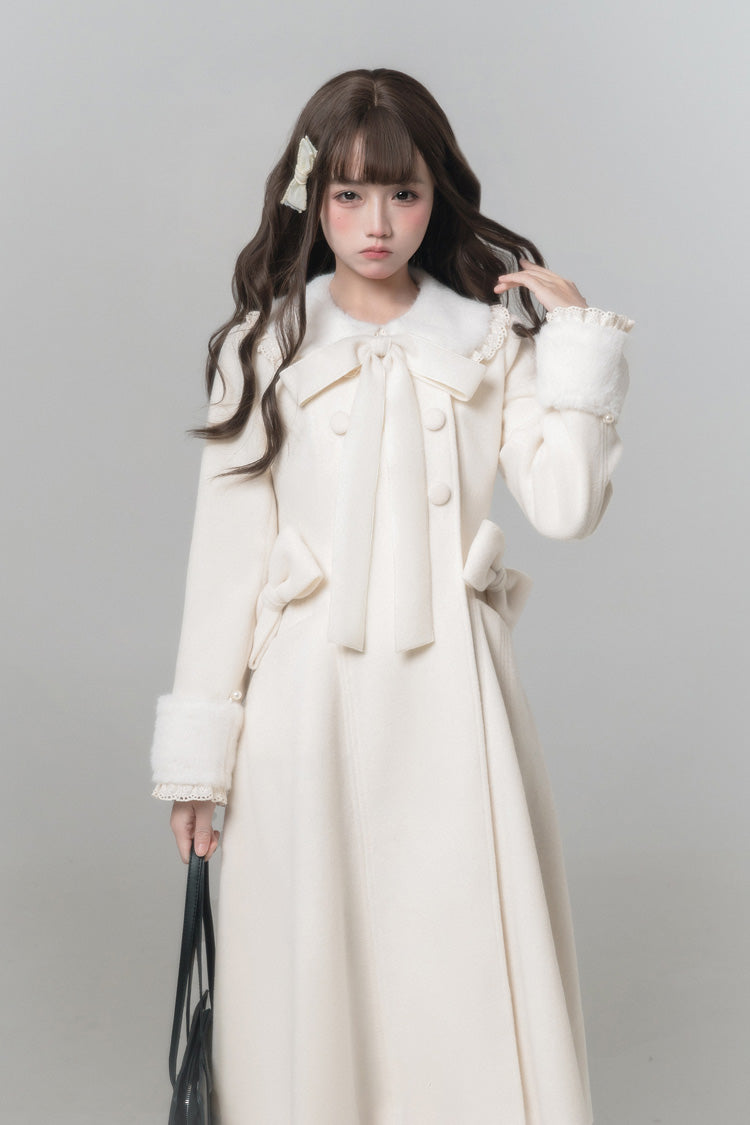 Ivory Doll Collar Long Sleeve Bow Sweet Coat
