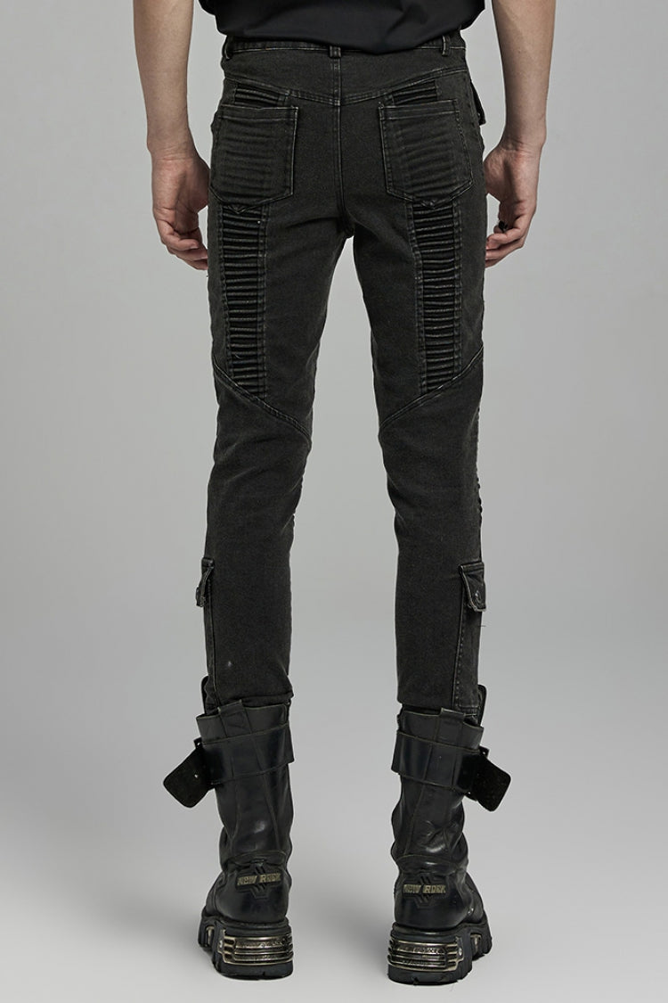 Punk Men's Pleated Cargo Pants, Jet Black