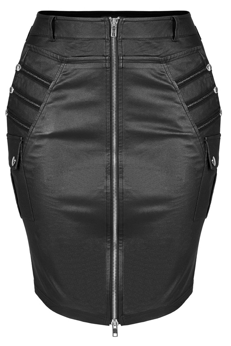 Faux Leather Knit Pocket Detail Zipper Punk Mini Dress