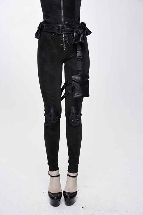Punk Stretchy Fitted Women's Pants with Bags