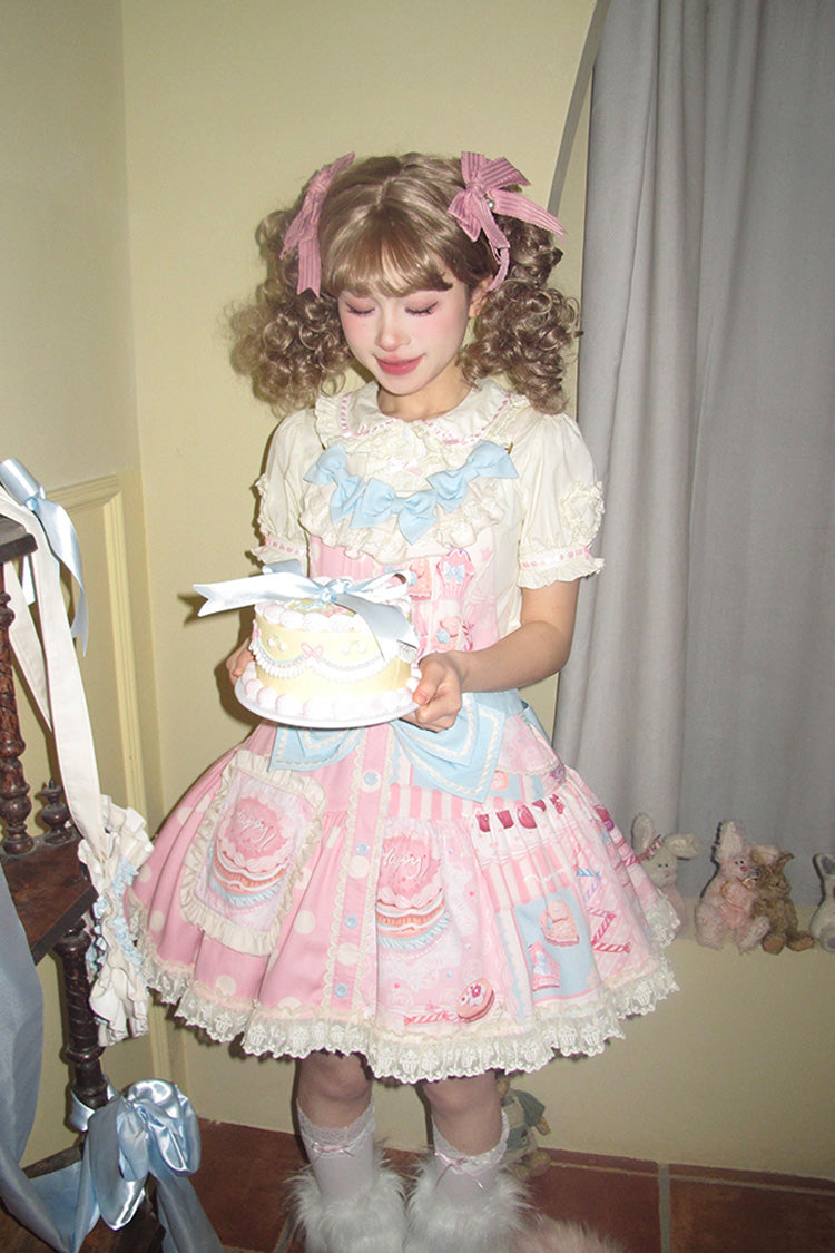 Dessert Print Bowknot Strap Sweet Dress