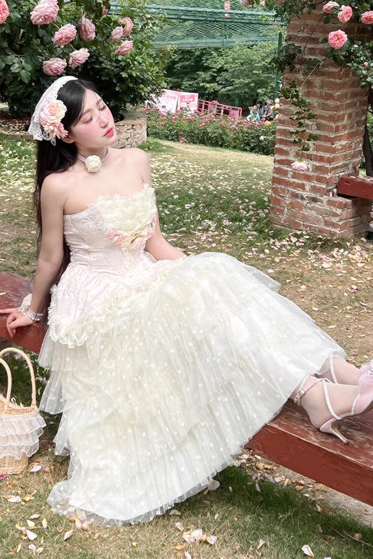 Rose Love Goddess Ruffle Lace Lolita Maxi Skirt Set